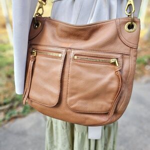 Fossil Brown Crossbody Bag with Gold Accents